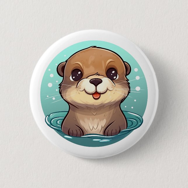 Cartoon otter illustration 6 cm round badge (Front)