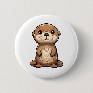 Cartoon otter illustration 6 cm round badge