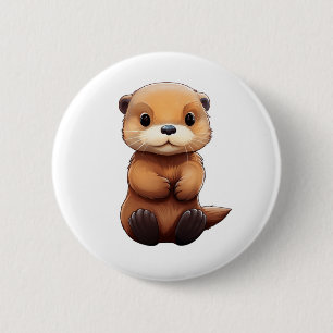 Cartoon otter illustration 6 cm round badge