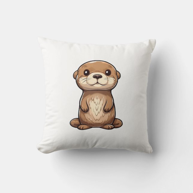 Cartoon otter illustration cushion (Front)