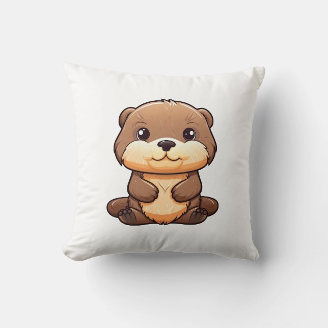 Cartoon otter illustration cushion (Front)