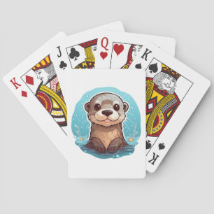 Cartoon otter illustration playing cards