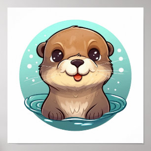 Cartoon otter illustration poster