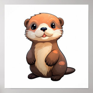Cartoon otter illustration poster