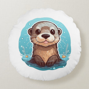 Cartoon otter illustration round cushion