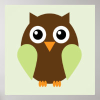 Cartoon Owl Children's Wall Art {Green}