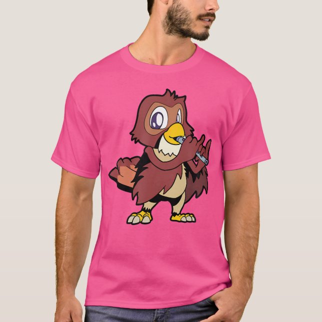 Cartoon Owl - Flute Player T-Shirt (Front)