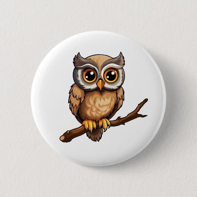 Cartoon owl illustration 6 cm round badge (Front)