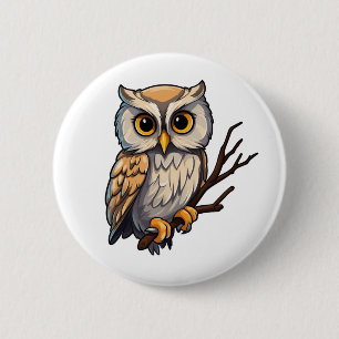 Cartoon owl illustration 6 cm round badge