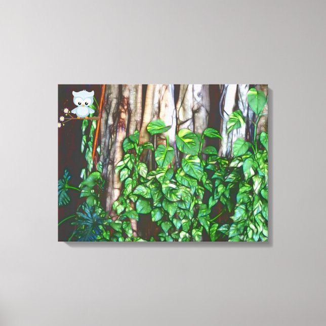 Cartoon Owl in Banyan Tree Canvas Print (Front)