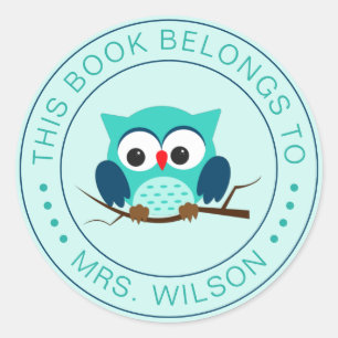 Cartoon Owl This Book Belongs To Personalised Classic Round Sticker
