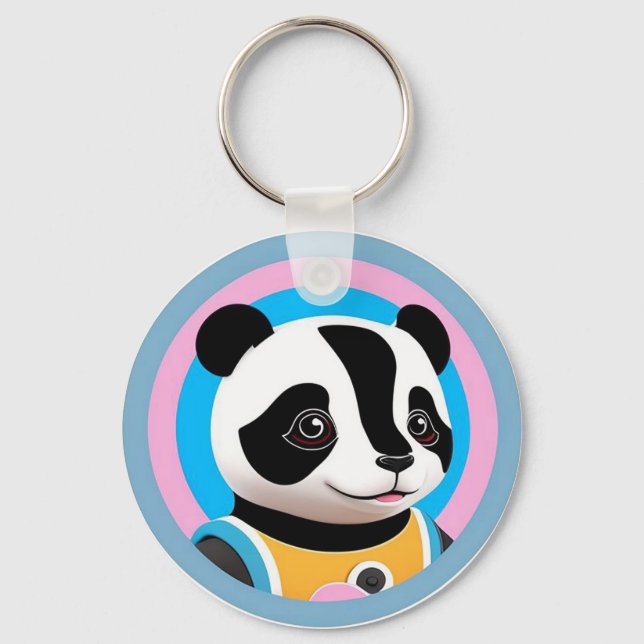 Cartoon Panda Colourful Illustration Key Ring (Front)