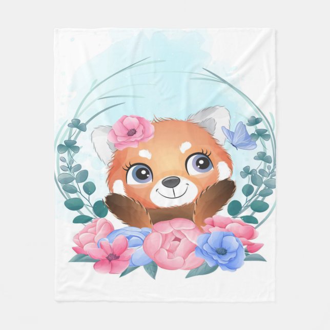 Cartoon Panda | Cute Little Red Panda Fleece Blanket (Front)