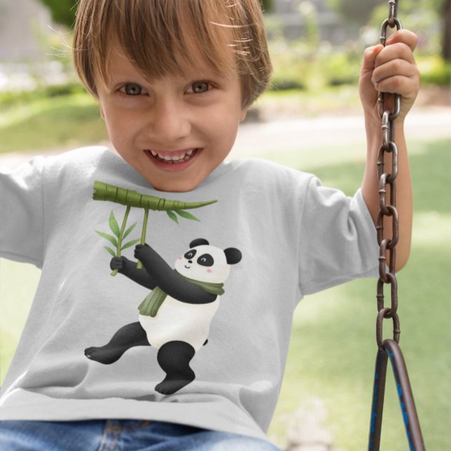 Cartoon Panda - Playful Panda with Bamboo T-Shirt (Creator Uploaded)
