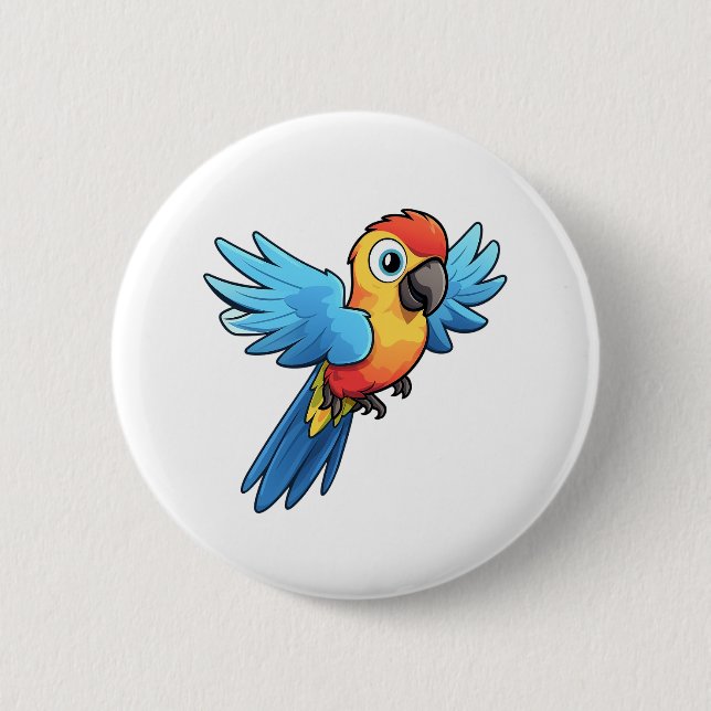 Cartoon parrot illustration 6 cm round badge (Front)