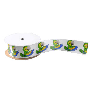 Cartoon Parrot Pointing Around Sign Satin Ribbon