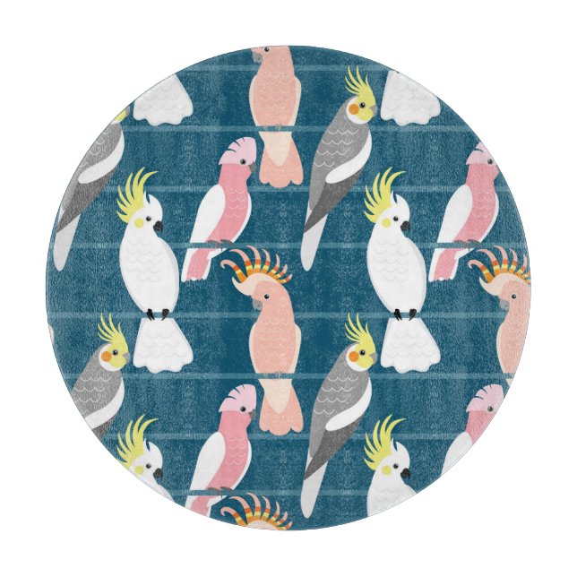 Cartoon Parrots: Cute Seamless Pattern Cutting Board (Front)