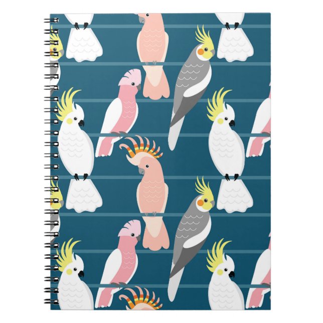 Cartoon Parrots: Cute Seamless Pattern Notebook (Front)