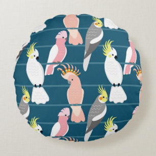 Cartoon Parrots: Cute Seamless Pattern Round Cushion