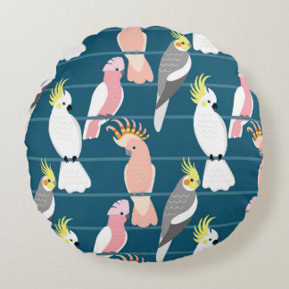 Cartoon Parrots: Cute Seamless Pattern Round Cushion