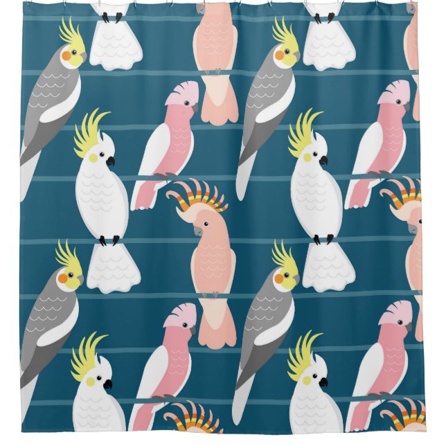 Cartoon Parrots: Cute Seamless Pattern Shower Curtain (Front)