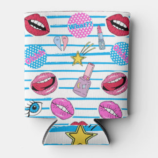 Cartoon patch badges: pop art. can cooler