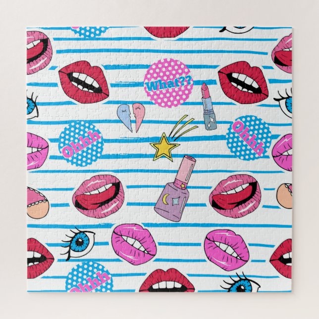 Cartoon patch badges: pop art. jigsaw puzzle (Vertical)