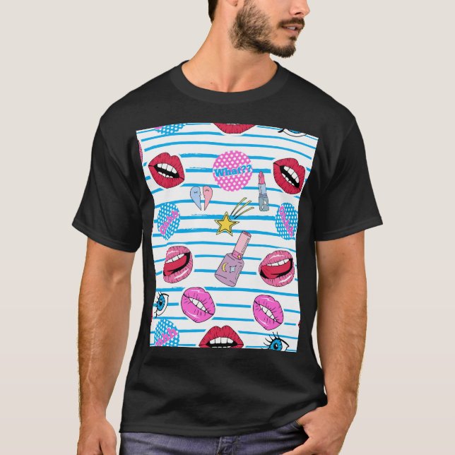 Cartoon patch badges: pop art. T-Shirt (Front)