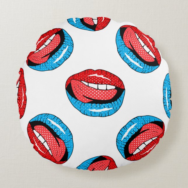 Cartoon Patch Badges: Retro Pop Round Cushion (Front)