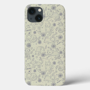 Cartoon pattern with funny cats iPhone 13 case