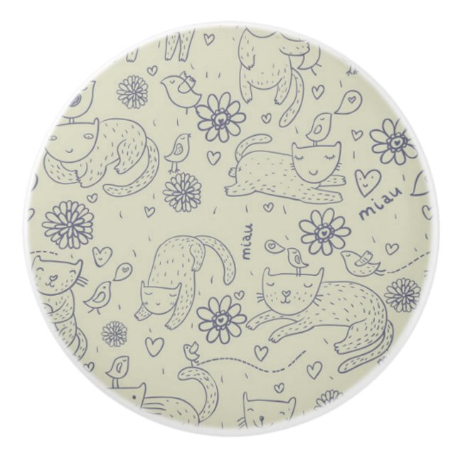 Cartoon pattern with funny cats ceramic knob (Front)