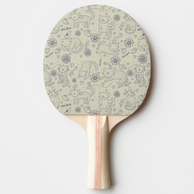 Cartoon pattern with funny cats ping pong paddle (Front)