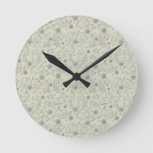 Cartoon pattern with funny cats round clock