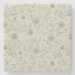 Cartoon pattern with funny cats stone coaster