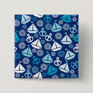 Cartoon Pattern With Sailboats 15 Cm Square Badge