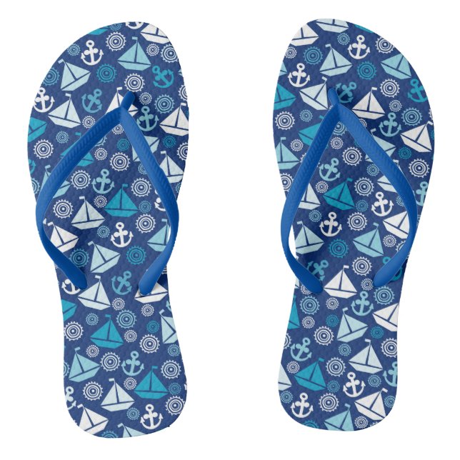 Cartoon Pattern With Sailboats Jandals (Footbed)