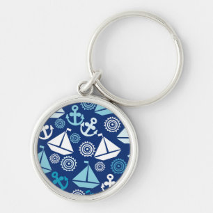 Cartoon Pattern With Sailboats Key Ring