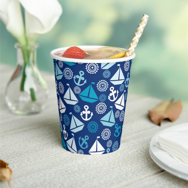 Cartoon Pattern With Sailboats Paper Cups (Insitu)