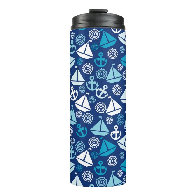 Cartoon Pattern With Sailboats Thermal Tumbler (Front)