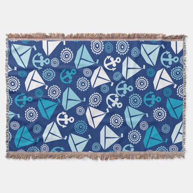 Cartoon Pattern With Sailboats Throw Blanket (Front)