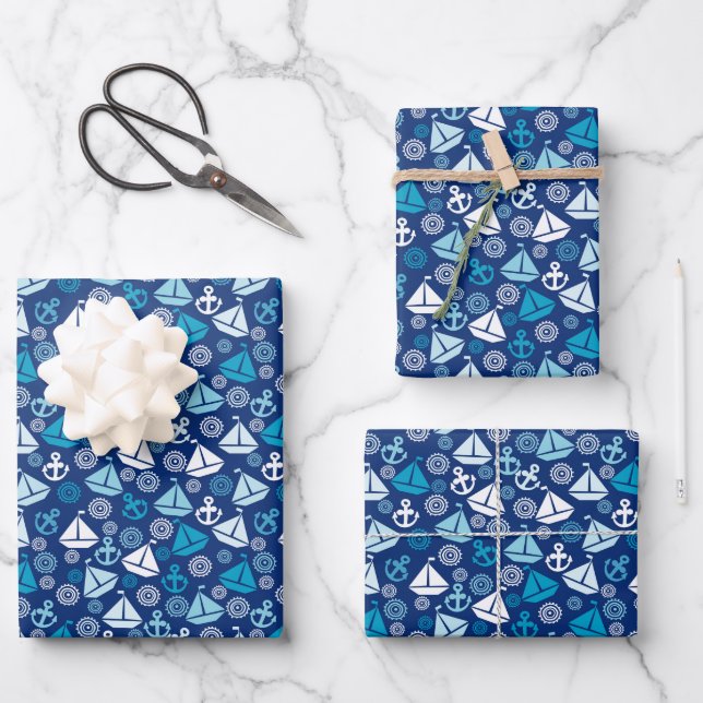 Cartoon Pattern With Sailboats Wrapping Paper Sheet (Front)