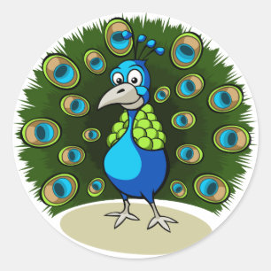 Cartoon Peacock Classic Round Sticker