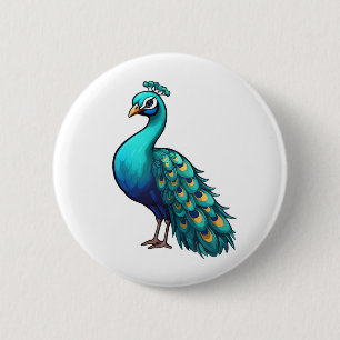 Cartoon peacock illustration 6 cm round badge