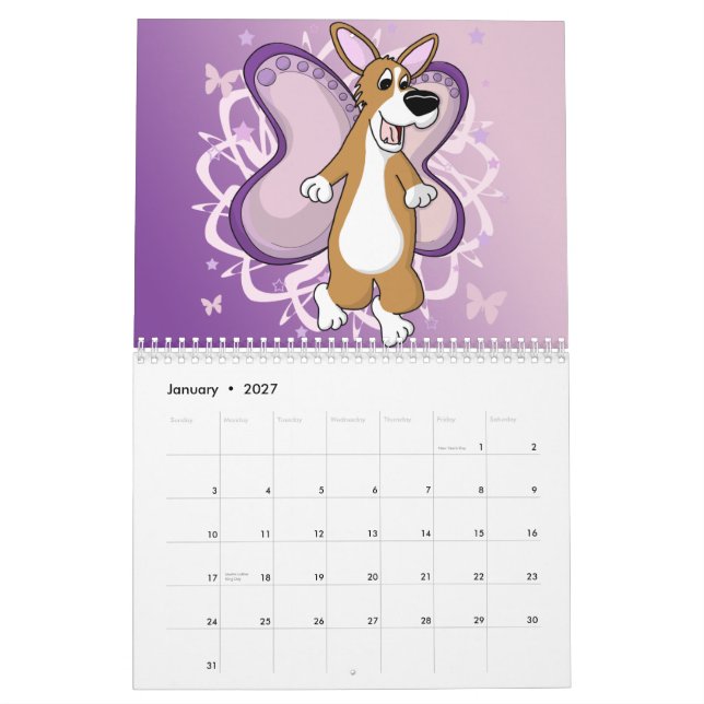 Cartoon Pembroke Welsh Corgi Calendar (2011) (Jan 2027)