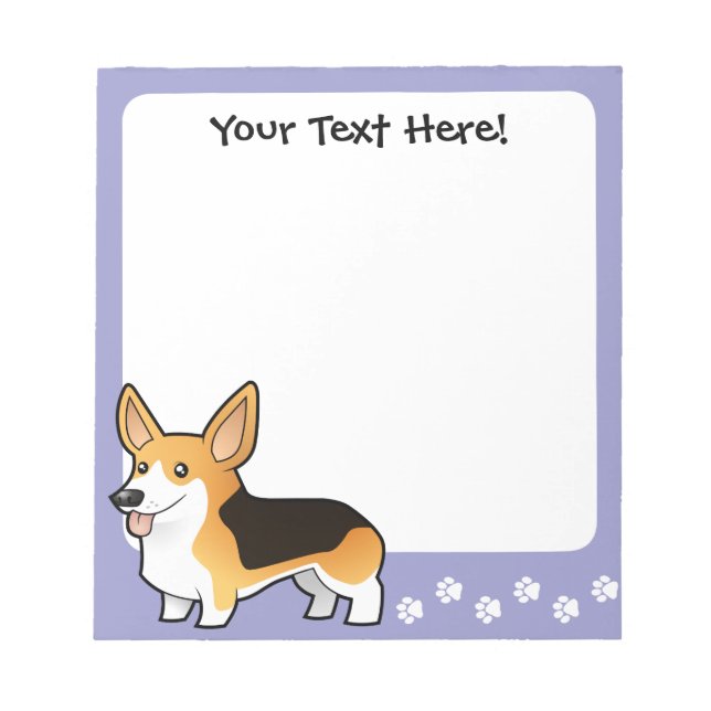 Cartoon Pembroke Welsh Corgi Notepad (Front)