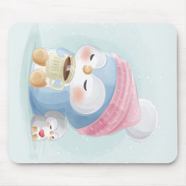 Cartoon Penguin| Cute Penguin With Snow Mouse Pad (Front)