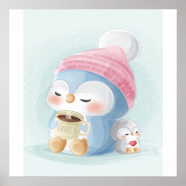 Cartoon Penguin| Cute Penguin With Snow Poster (Front)