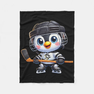 Cartoon Penguin Hockey Player Ice Hockey Fleece Blanket