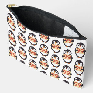 Cartoon Penguin Holding Number 99 Accessory Pouch
