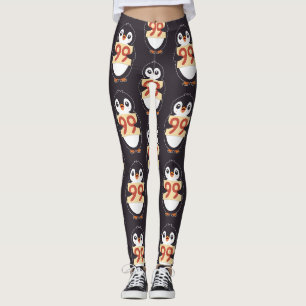 Cartoon Penguin Holding Number 99 Leggings